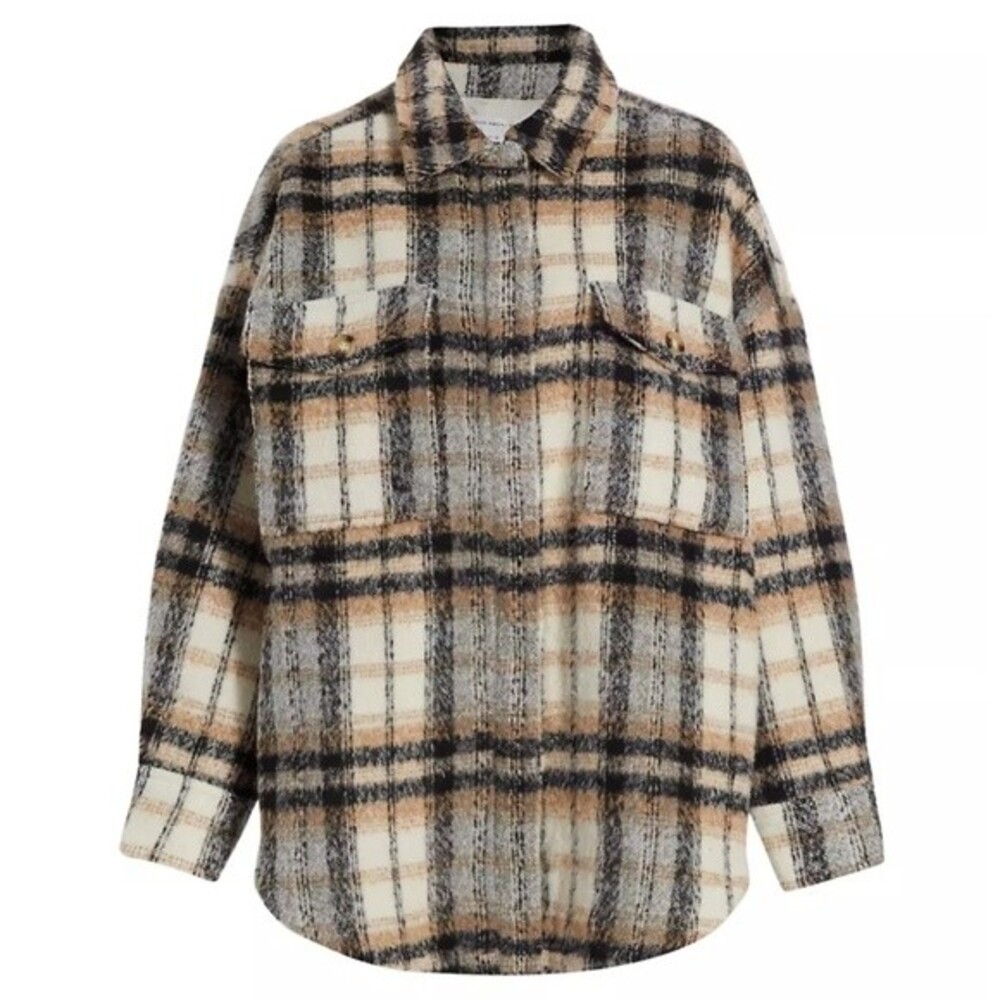 Good American Oversized Plaid Shacket in Neutral size 5/6- US size XXL/XXXL - Picture 10 of 16